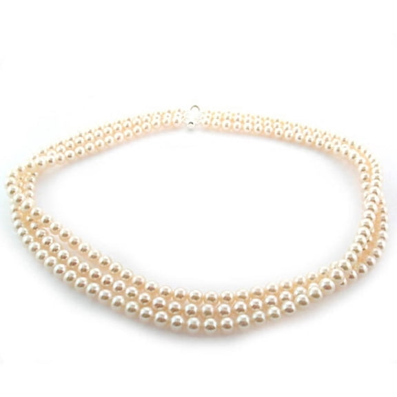 ADDURN White Freshwater Pearl Necklace for Women, Sterling Silver 3 Row 18" 6.5mm x 7mm