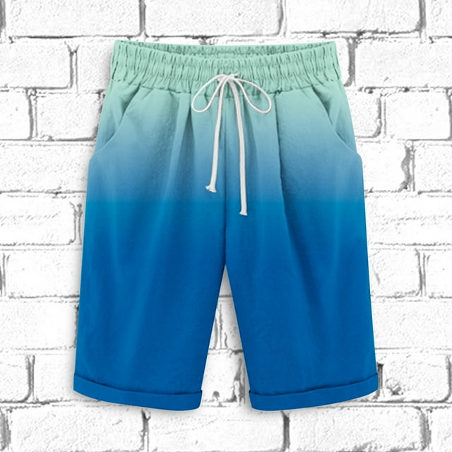 EOYWHK Cotton Linen Short for Men Big and Tall Workout Shorts 5" Inseam Swimming Trunks Gradient Color Athletic Shorts Elastic Waist with Drawstring ,S-5XL