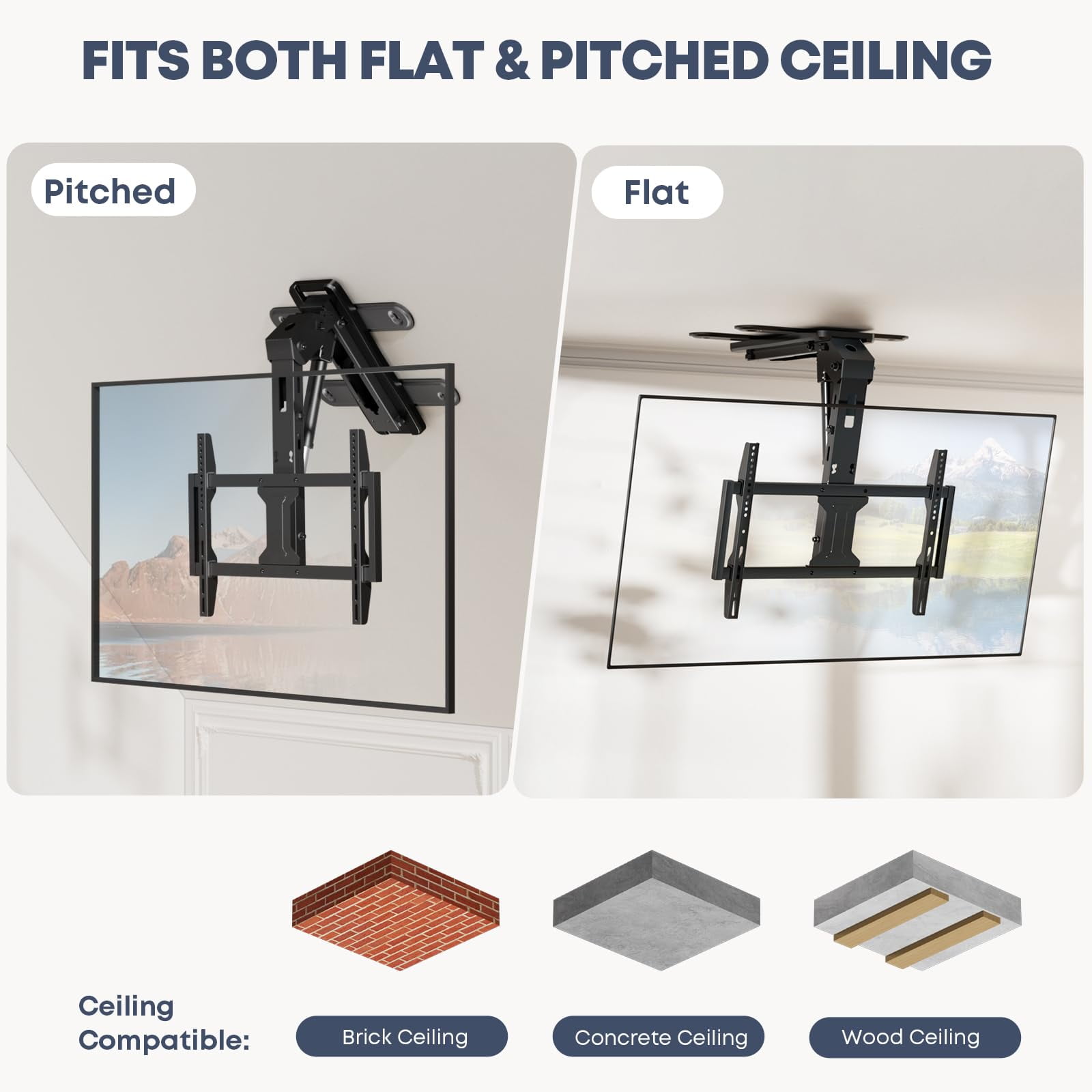 PUTORSEN Motorized Ceiling TV-Mount Flip Down - 37 to 75 Inch Electric TV-Mount Motorized Drop Down with Remote, Black