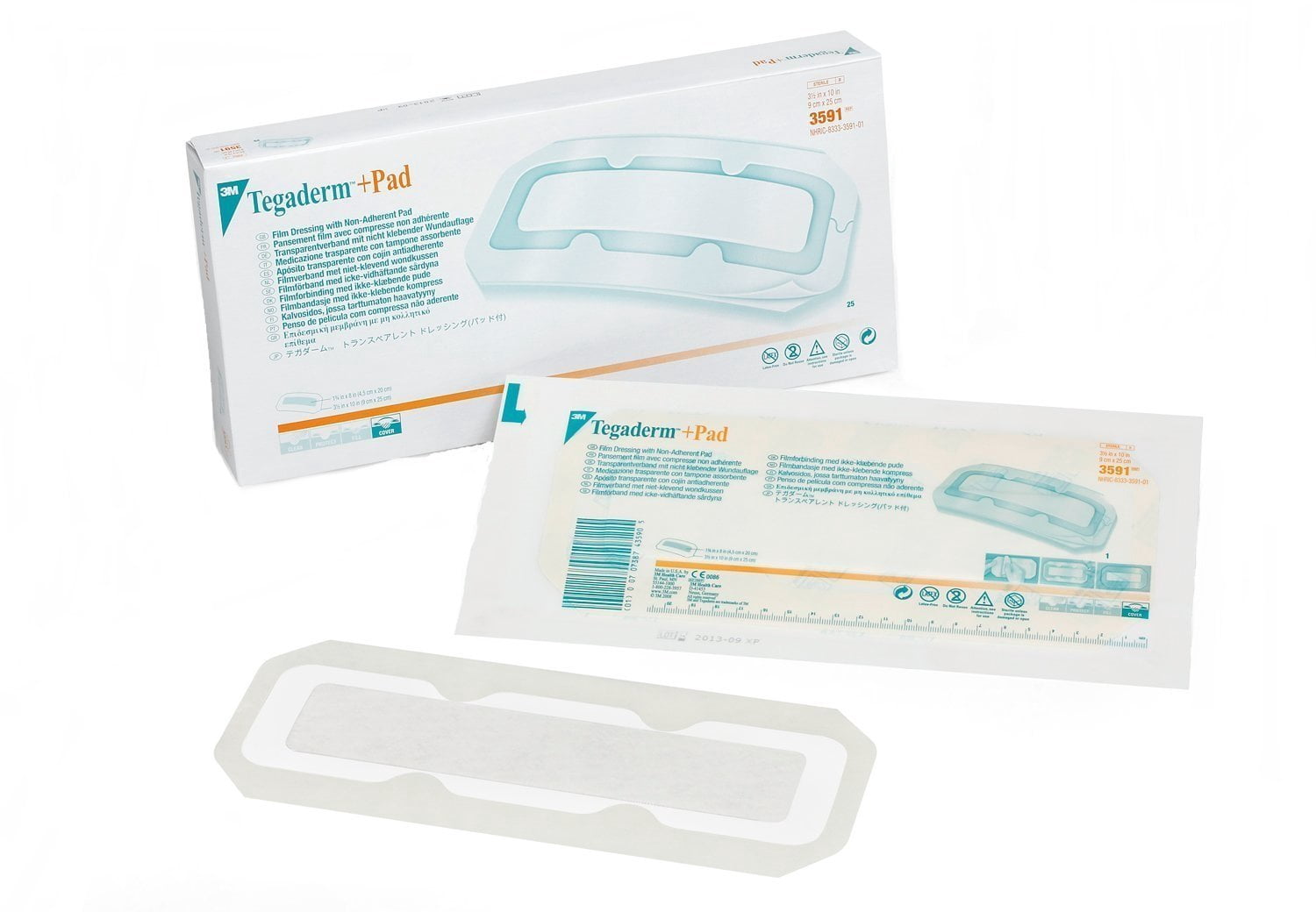 Tegaderm + Pad Film Dressing Non-Adherent Pad, 3½ in. x 10 in. (Box of 25 dressings)