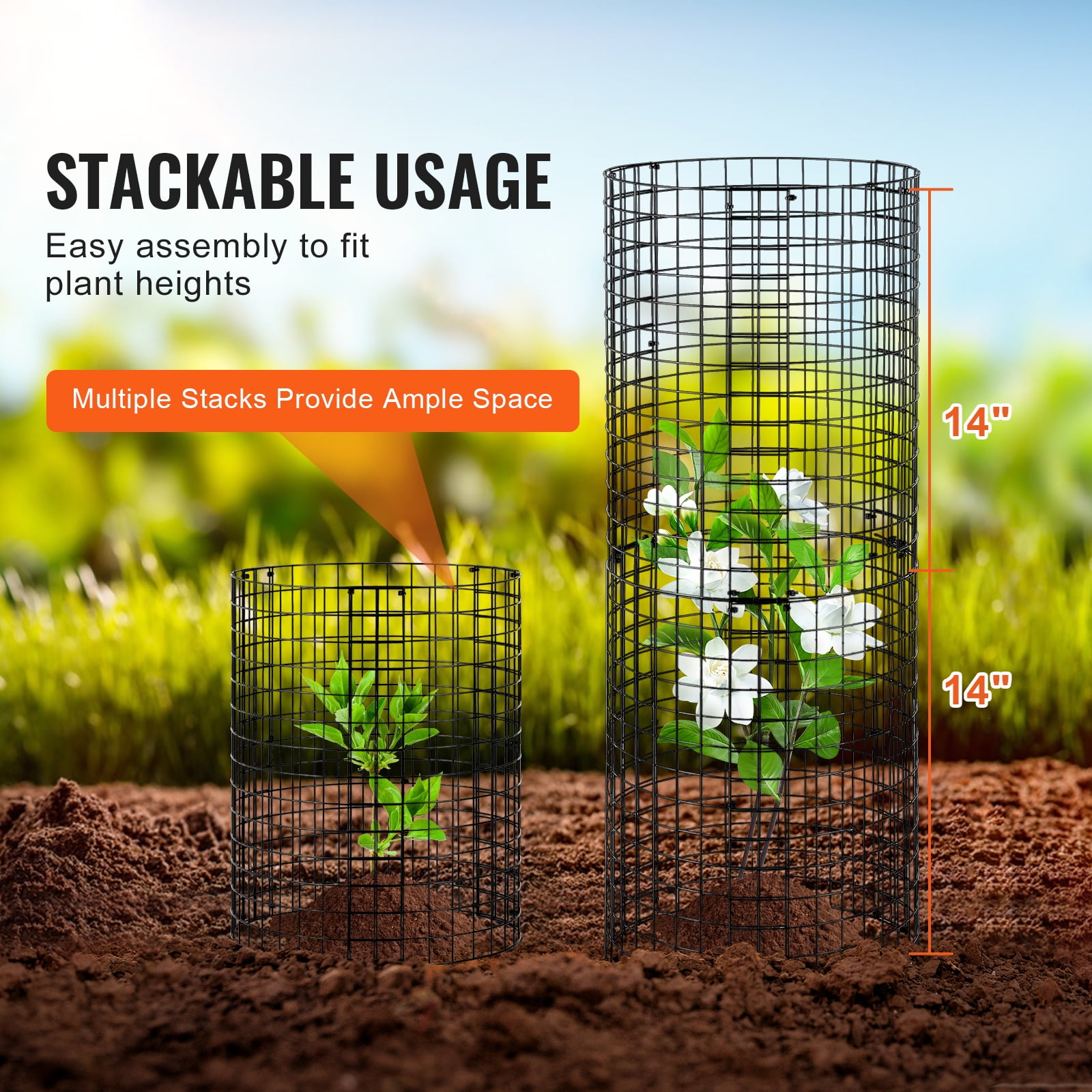 KFFKFF 6-Set Garden Guard, 12.6'' Diameter x 14'' Height, Metal Mesh Plant Enclosures, Outdoor Barrier for Plants, Flowers & Veggies, Deters Rabbits, Chickens & Squirrels, Includes 18 Mesh Panels