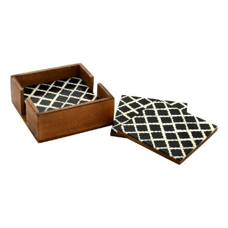 

Wood Coasters (4) Pieces Wooden Coasters Cup Coaster Set for Bar Kitchen Home Apartment with Coaster Holder Black/White Finish
