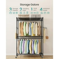 Garment Rack, Heavy-Duty Rolling Clothes Rack, Portable Closet Rack, 43.3-Inch Wide Clothing Rack with Adjustable Mesh Shelves and Hanging Rails, Hooks, Ink Black