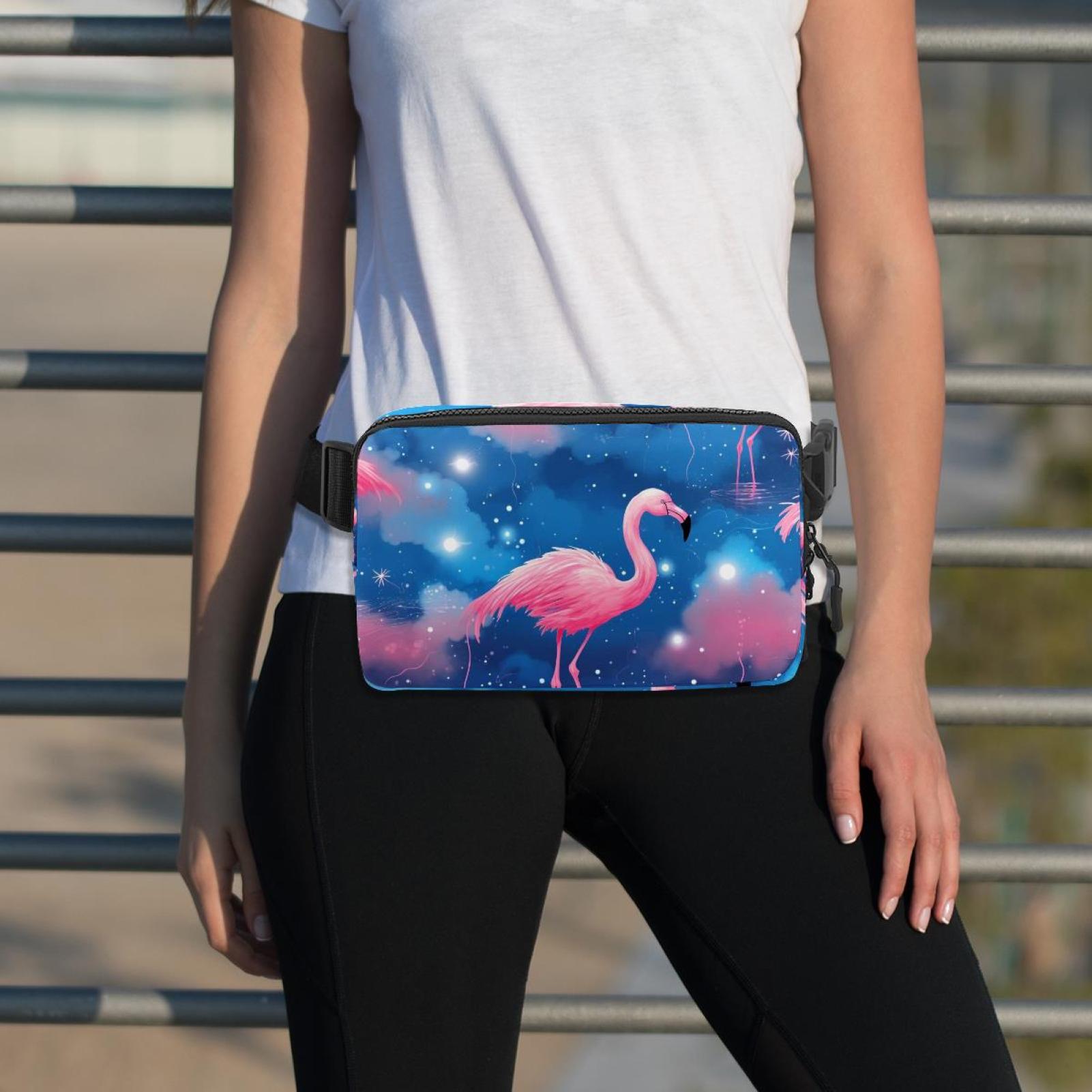Starry Flamingos Lightweight Adjustable Belt Bag with Extension Strap - Unisex Running Waist Bag
