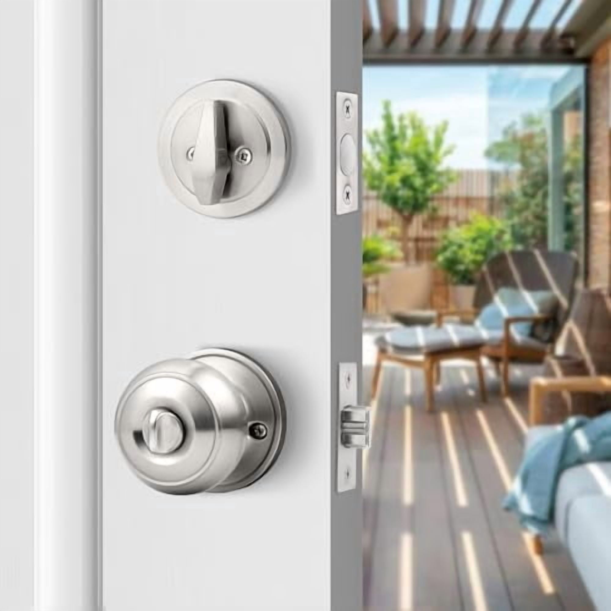 1 Pack Entry Door Knob Set with Single Cylinder Deadbolt Combo Set, Keyed Alike Brushed Nickel Door Knobs with Lock and Keys for Entrance Front Door