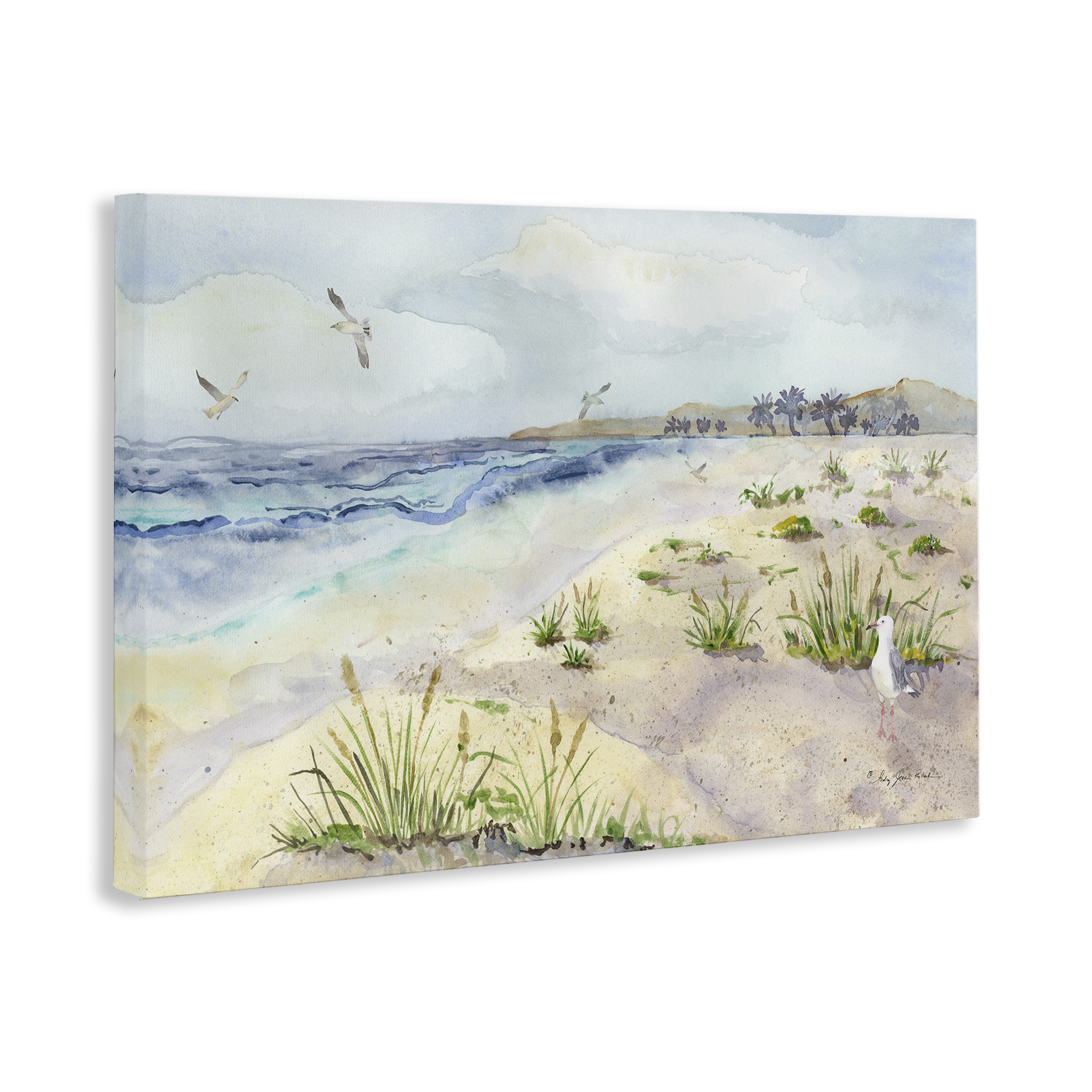 Stupell Industries Seagulls Over Beach Landscape Painting Gallery Wrapped Canvas Art Print Wall Art, 24 x 16