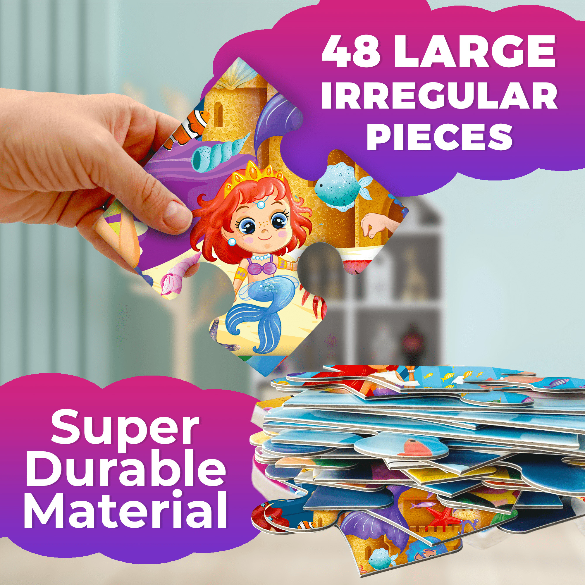 QUOKKA Giant Puzzles for Kids 3 6 - 48 Pieces Puzzle Toys - Mermaid Gifts for Girls 4-6