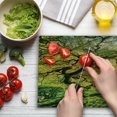 thumbnail image 3 of Japanese Cutting Board, Shadows of Large Maple Along with River with Sun Rays Fall Season Nature Theme, Decorative Tempered Glass Cutting and Serving Board, Large Size, Green Yellow, by Ambesonne, 3 of 5