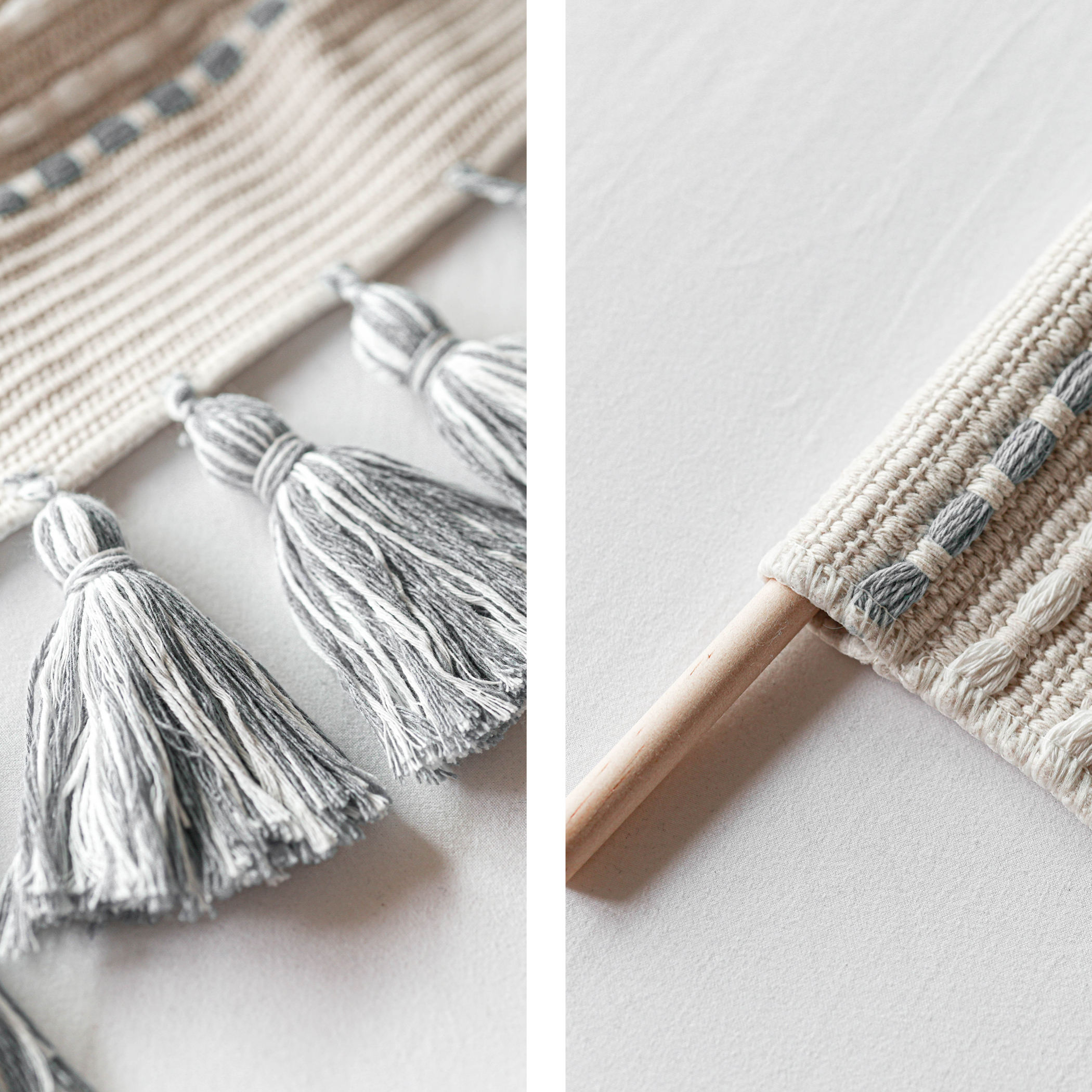 BlissBlush Long Vertical Wall Hanging Tapestry Woven Boho Farmhouse Decor Gray Cream Tassel Handmade Wall Art Decoration for Bedroom Living Room Dorm Nursery Apartment, 16x39 INCH