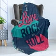 thumbnail image 4 of Rock Music Soft Flannel Fleece Throw Blanket, Vintage I Love Rock and Roll Slogan Worn Abstract Poster, Cozy Plush for Indoor and Outdoor Use, 50" x 60", Dark Coral Turquoise, by Ambesonne, 4 of 5