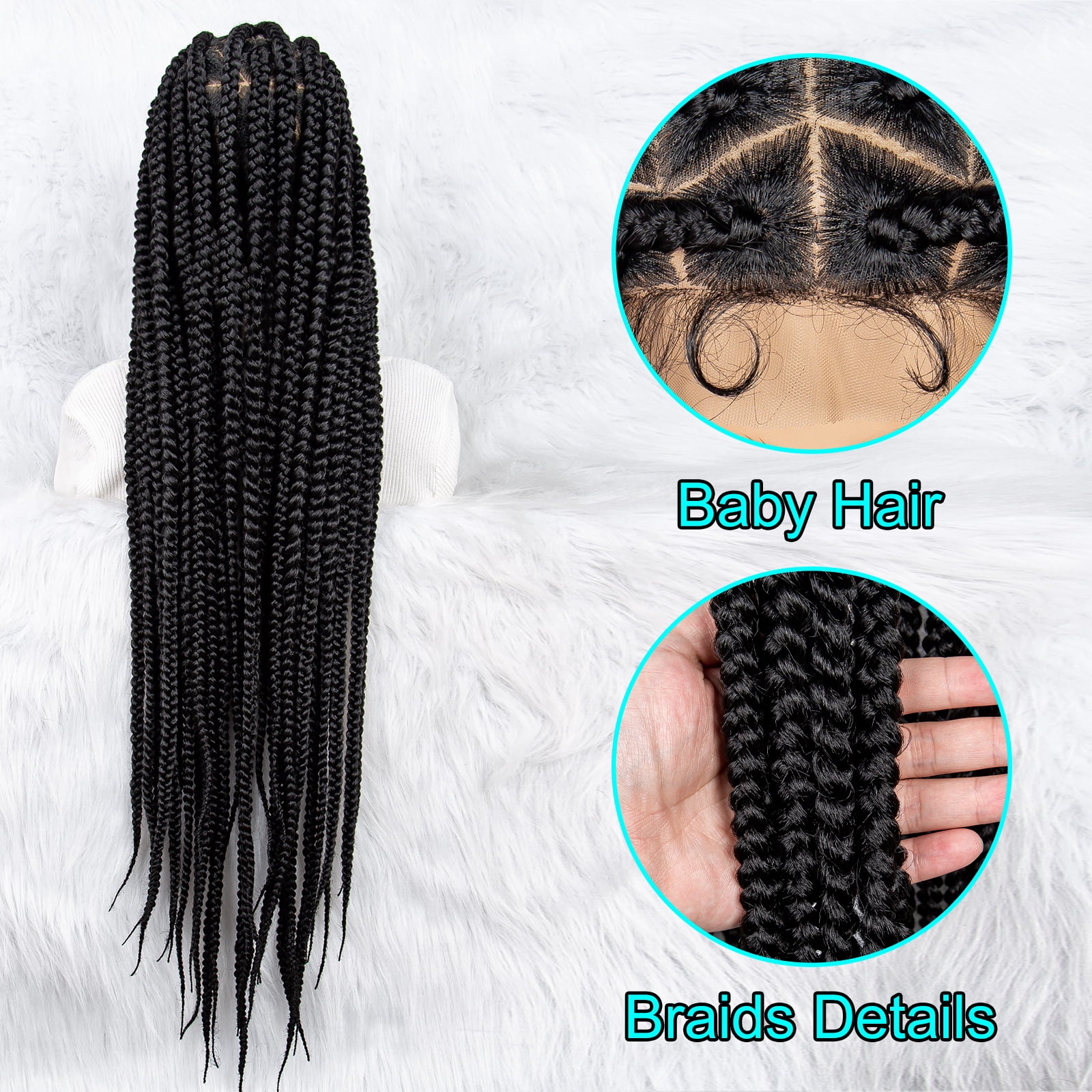 Braided Wigs for Women Full Double Lace Braided Wigs Knotless Box Synthetic Lace Front Braided Wigs Cornrow Braids with Baby Hair Handmade Braided Wigs 32 inches