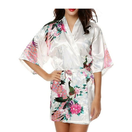 Womens Floral Silk Satin Kimono Robe Dressing Gown Wedding Babydoll Nightwear