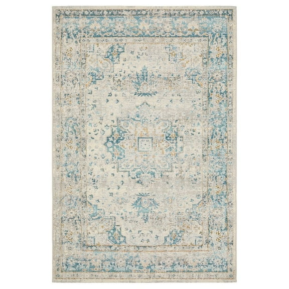 Oriental Weavers Naples Indoor/Outdoor Rug - 1221X - 2' x 3'3" - in Grey/ Teal - Vintage Inspired, Water, Stain and Fade Resistant, Hose Clean, Patio, Outdoor Living Area Rug