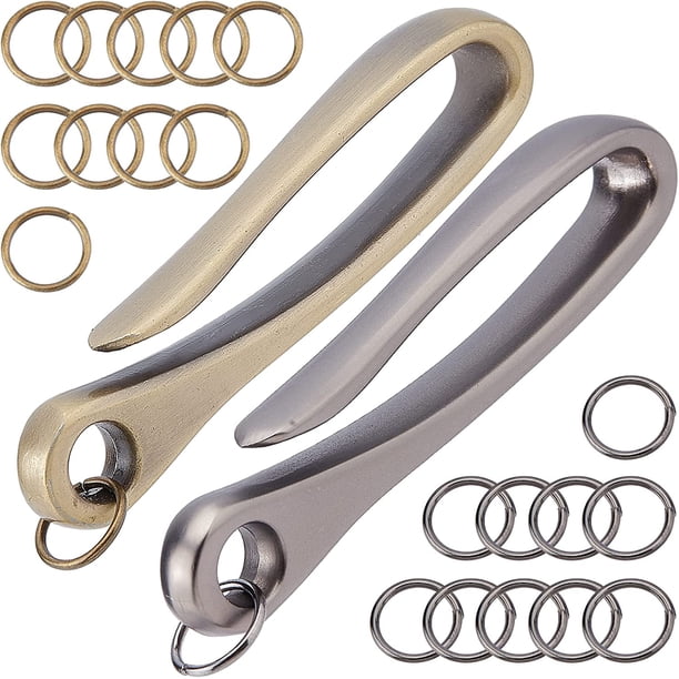 1 caja de 2 llaveros de gancho de pez de 2 colores con clips para cinturón para llaves, llavero simple con 20 anillas de latón, gancho en U, clip de bolsillo con lazo para llave.