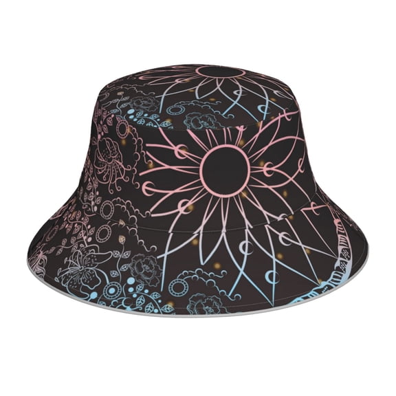Pofeuu Dreamcatcher Print Bucket Hat for Women Men Reflective Bucket Hats Beach Summer Sun Hat Travel Fisherman Cap
