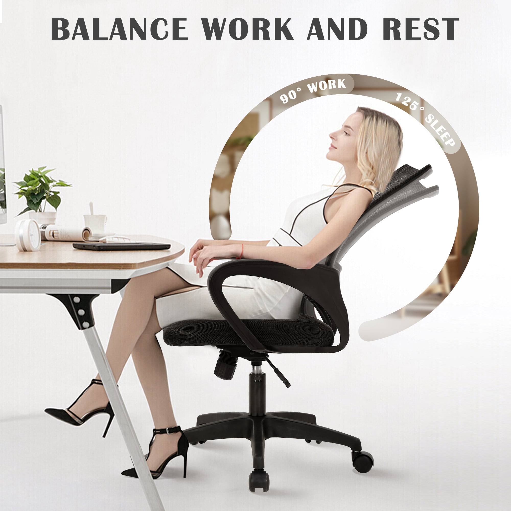 YRLLENSDAN 360 Degree Swivel and 360 Degree Rotation Office Desk Chair, Black