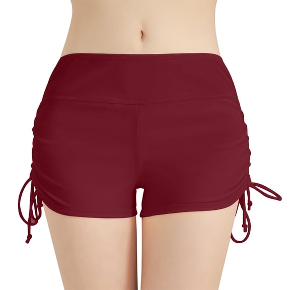 Women's Swim Shorts High Waist Swimsuit Bottoms Adjustable Side Tie Bathing Suit Boyshorts Bikini Board Shorts Wine 2XL