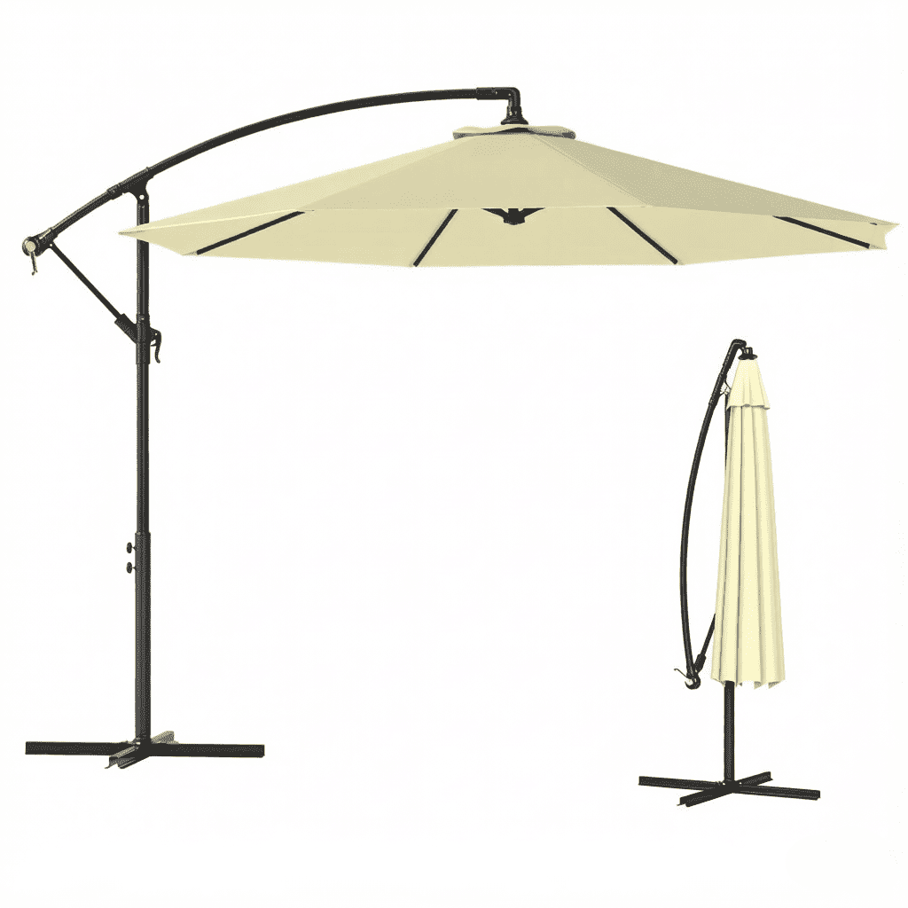 10ft Beige Offset Patio Cantilever Umbrella with Stable Base, Adjustable Tilt Crank Operated Outdoor Sun Shade, UV & Water Resistant Steel Frame for Garden Backyard