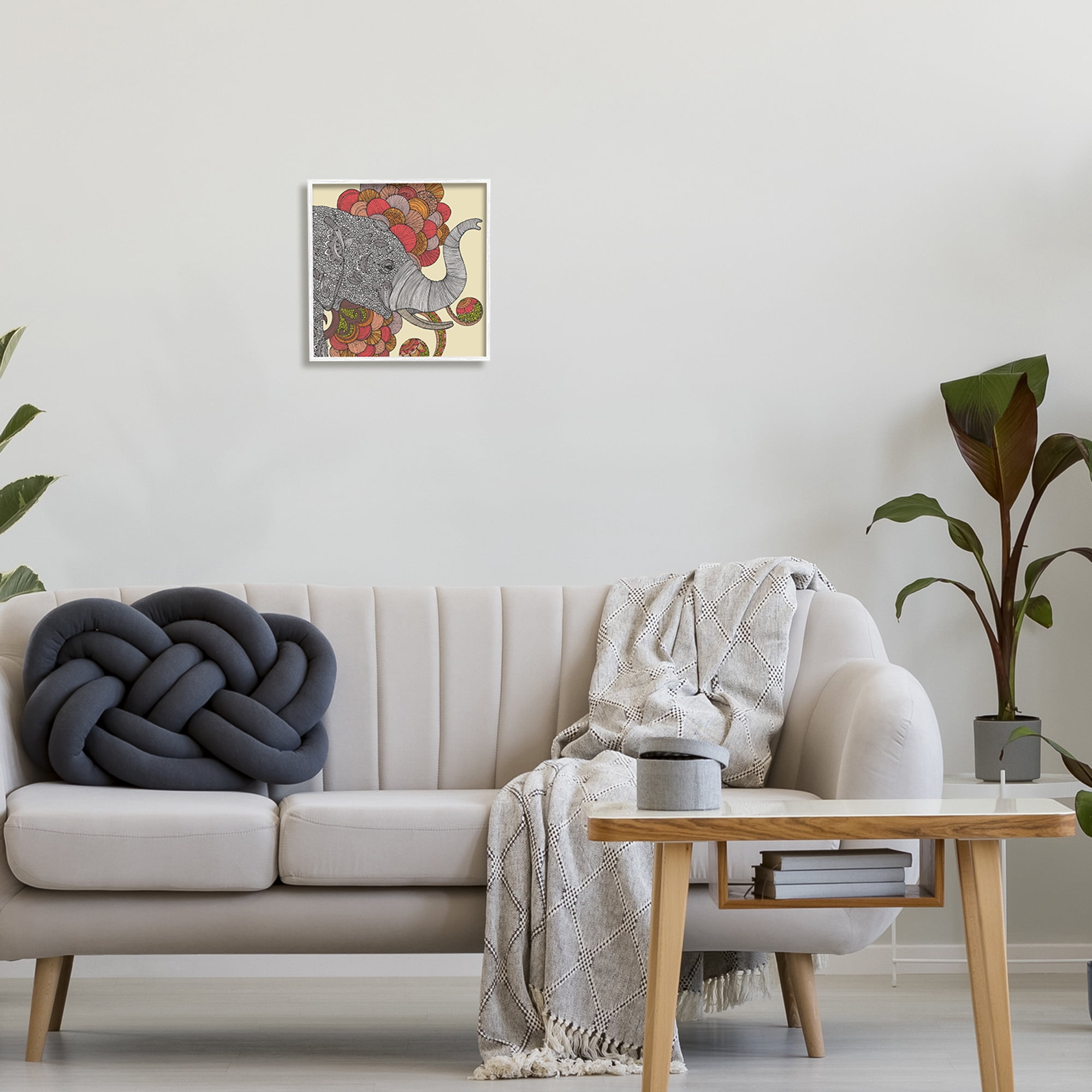Stupell Industries Elephant Wildlife Detailed Floral Pattern Mandala Shapes Graphic Art White Framed Art Print Wall Art, Design by Valentina Harper
