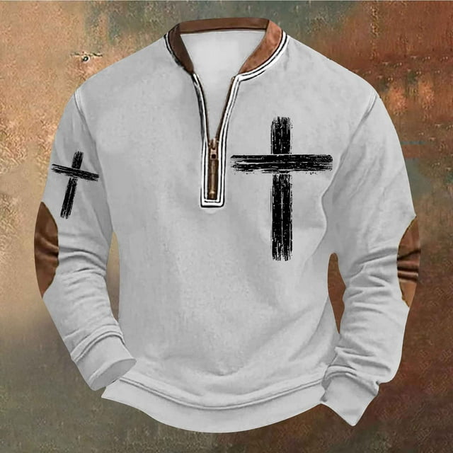 Styesk Chemises pour Hommes Grande Taille Impression Demi-Fermeture à Glissière Col Rond Imprimé Vintage Manches Longues