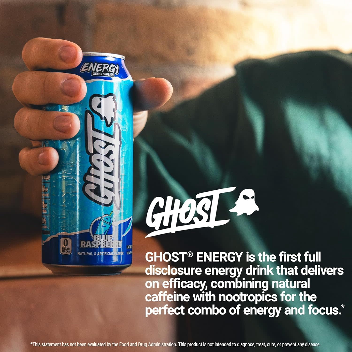 GHOST® ENERGY Zero Sugars Energy Drink, Blue Raspberry, 200mg Natural Caffeine, 16 fl oz Can
