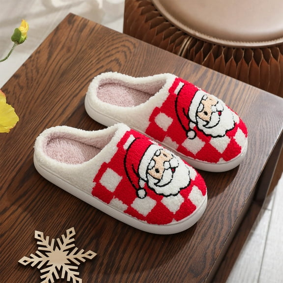 Luxalzxs Womens Christmas Slippers Warm Cozy Plush Fuzzy Cushion Slippers Cartoon Xmas Slippers Slip-On House Slippers for Indoor and Outdoor