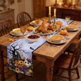 thumbnail image 2 of Halloween Table Runner - 90 Inch Long Orange Spooky Pumpkins Floral Bats Fall Purple Cotton and Linen Blended Dress Scarves Farmhouse Table Runner for Kitchen Dining, Coffee Table, 13" x 90", 2 of 8