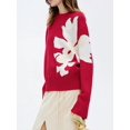 thumbnail image 4 of Women Oversized Flower Sweaters Crew Neck Cute Knit Fall 2025 Trendy Long Sleeve Floral Pullover Jumper Tops Red S, 4 of 6