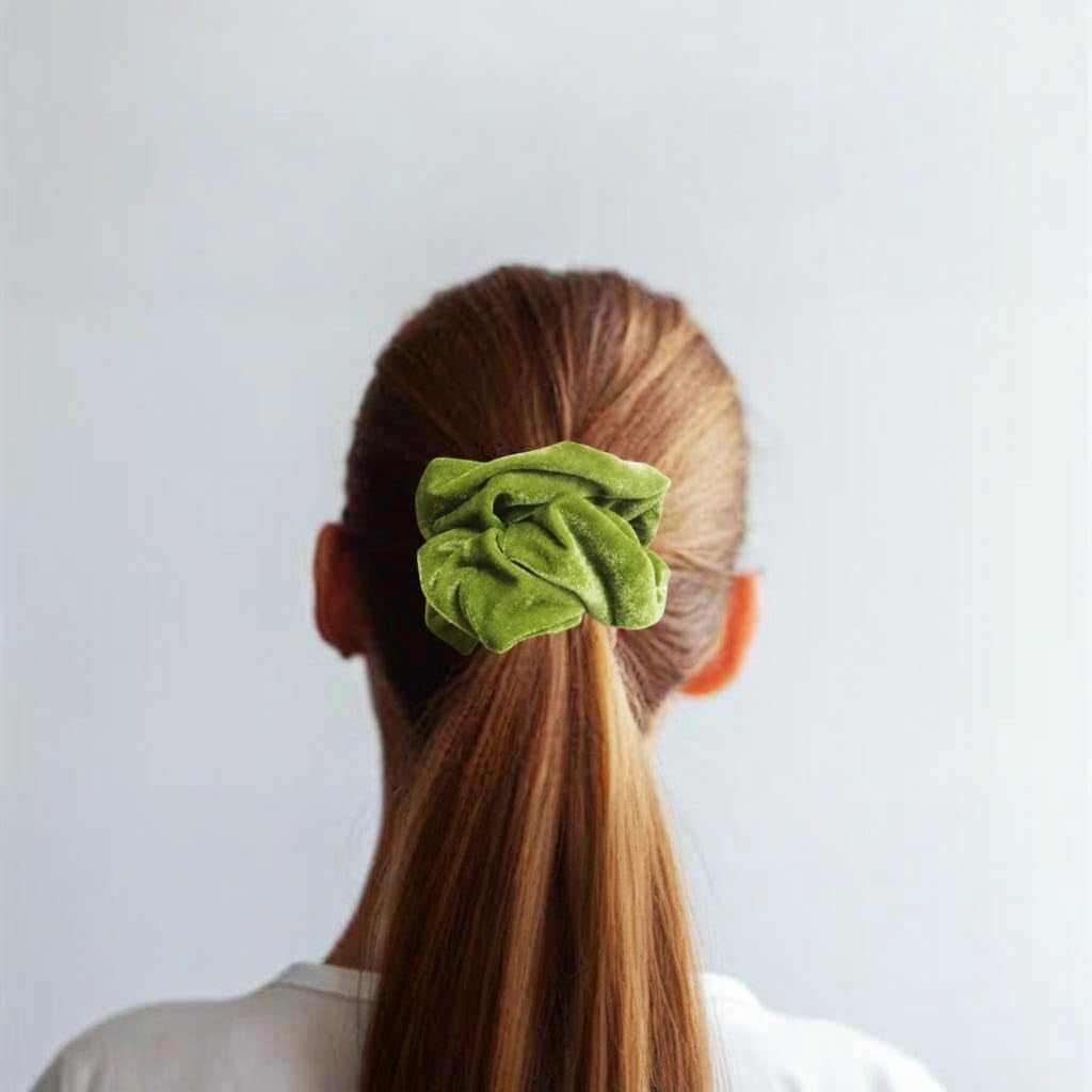 -2 Pcs Large Velvet Scrunchies for Women Thick Hair Girls' Hair Scrunchies (olive green)