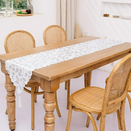 

Christmas Table Runner White Delicate Table Runner with Tassels for Wedding Banquet Party Decoration