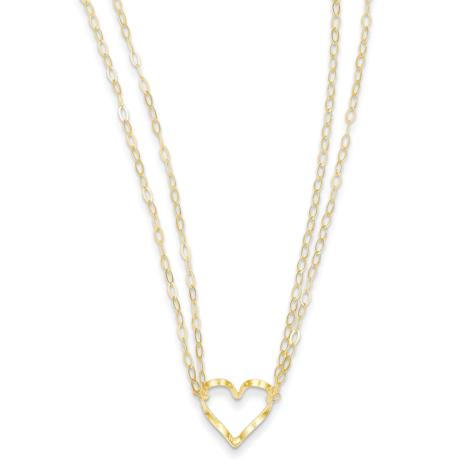 14K Yellow Gold Adjustable Double Strand Heart Necklace 16 Inch