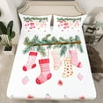 thumbnail image 2 of jejeloiu Christmas Gift Socks Pink Heart Print Happy New Year Queen Sheet Set,Ultra Soft Girl Kids Bedding,4-Piece, 2 of 7
