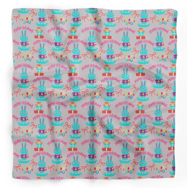 Bimba Gray Text & Bunny Kids Pure Silk Printed Head Bandanas Summer Neck Wrap Scarf 40 x 40 Inches