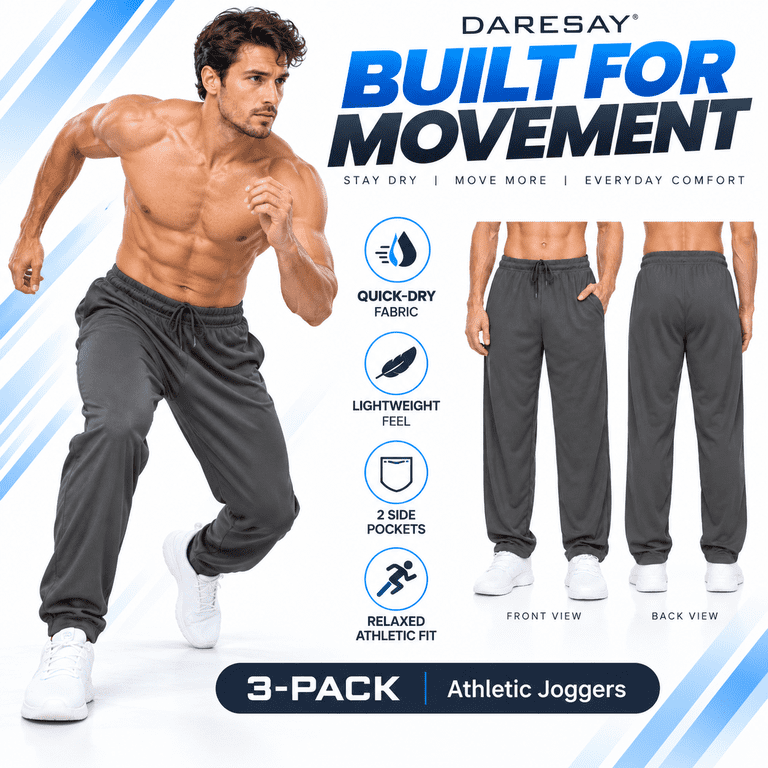 Daresay Men's Lightweight Mesh Jogger Pants, 3-Pack photo 7
