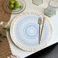 thumbnail image 6 of Boho Rustic Round Placemat with Tassels 12.99 Inch Heat Insulation Place Mat for Dining Table Kitchen Table Tea Table Anti Scald Pot Pad Household Decorative Cotton Woven Meal Pad, 6 of 7