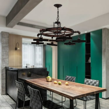 FETCOI Industrial Chandelier 7-Light Vintage Steampunk Style Rustic Pendant Lamp Gear Metal Ceiling Hanging Lighting Fixture for Restaurant Bar Coffee Room