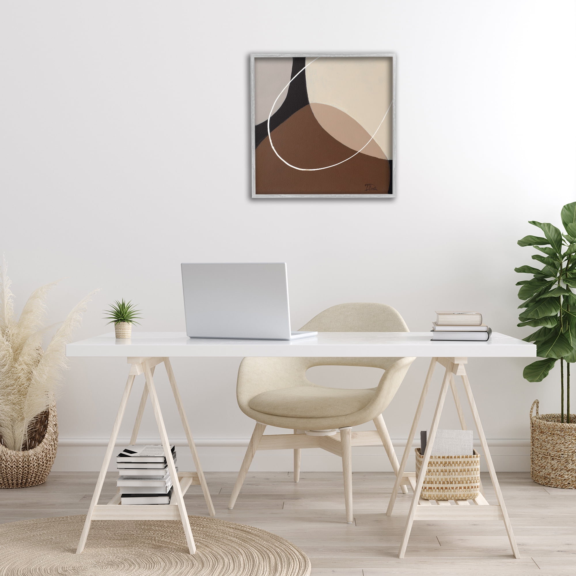 Stupell Industries Minimal Project Abstraction Abstract Painting Gray Framed Art Print Wall Art, 24 x 24