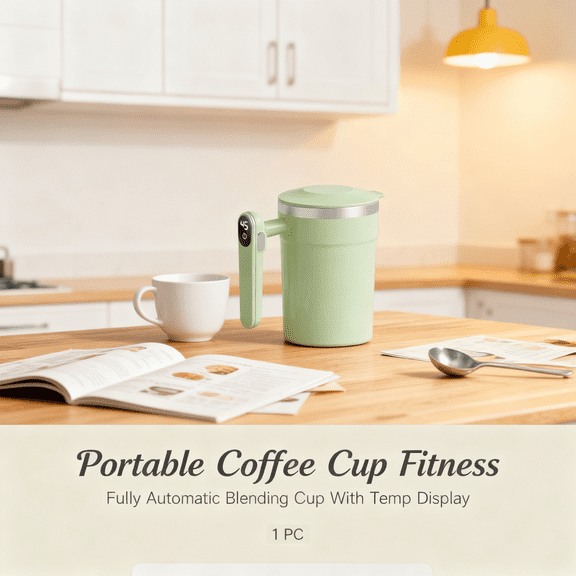 Self-Stirring Travel Mug with Temperature Control – Automatic Magnetic Stirring Coffee Mug, Rechargeable Heated Mug for Coffee, Tea, Protein Shakes, Smart Mixing Cup