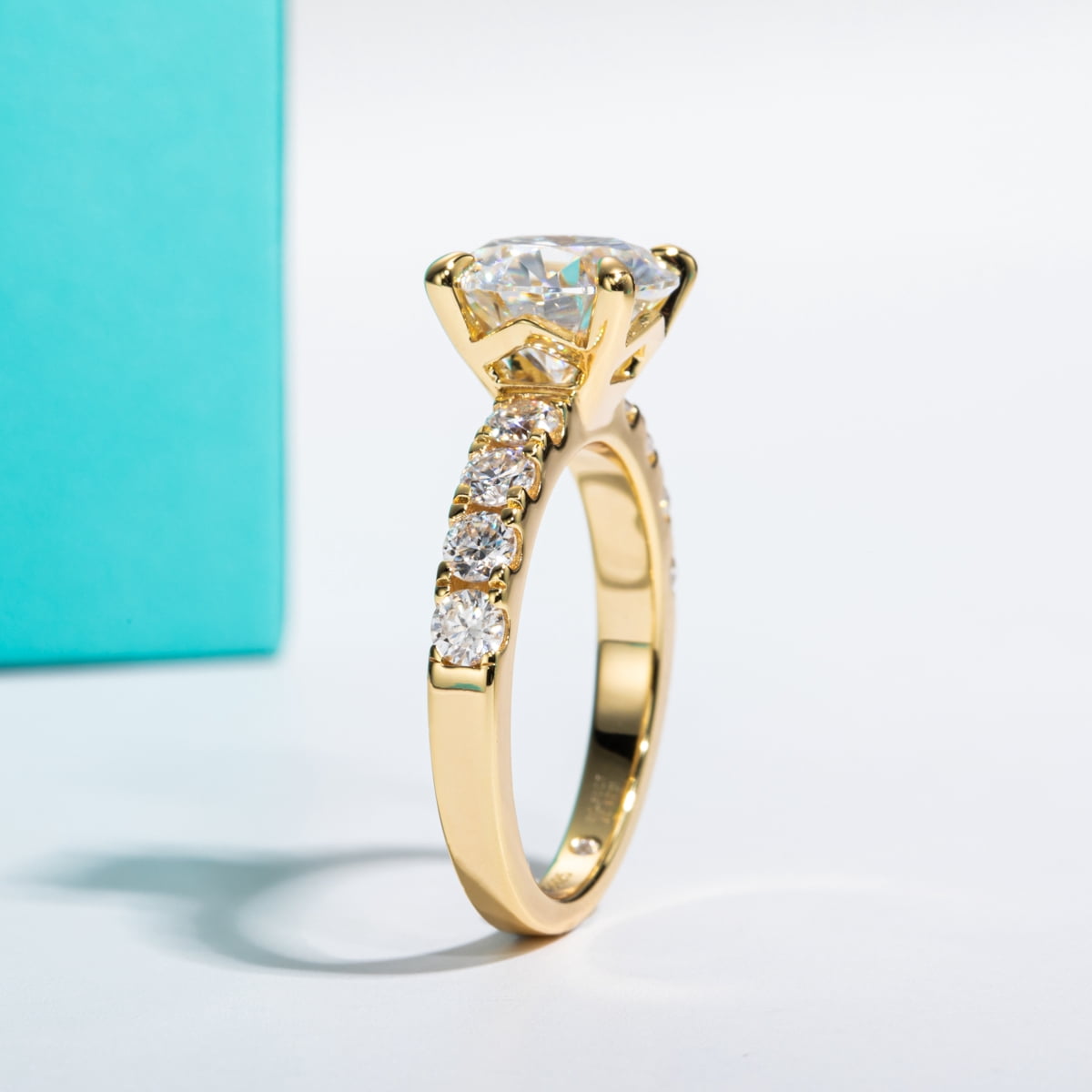 AnuClub Moissanite Engagement Ring,4.3cttw Round Cut D Color VVS1 14K Gold Plated 925 Sterling Silver Promise Anniversary Ring for Women