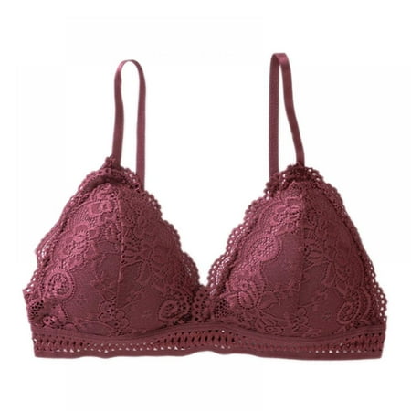 

Wuffmeow Women French Triangle Cup Bra without Steel Sling Sexy Lace Beautiful Back Underwear
