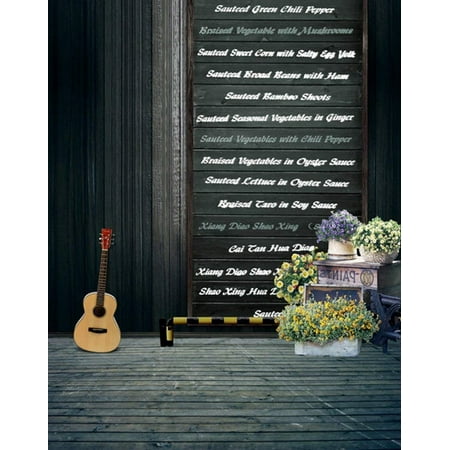 Image of ABPHOTO Polyester 5x7ft Wooden Floor Flowers Guitar Photography Backdrops Photo Props Studio Background