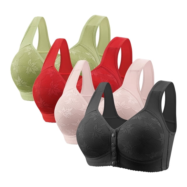 Plebaso Women's Everyday Bras Front Closure Full Coverage Bra 4 Pack No Underwire Bralettes for Ladies