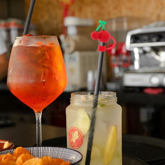 MLINS 4pcs Cute Cherry Straw Toppers For Tumblers Silicone Straw Caps For Water Bottles Reusable And Funny Straw Covers Drinking Straw Tips Lids