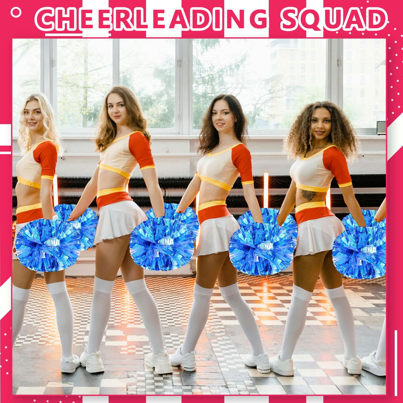 Cheerleading Pom Poms 22 Pcs with Handle Style, Handheld Squad Pompoms for Sports Team Cheer Spirit Games Dance Party Adults