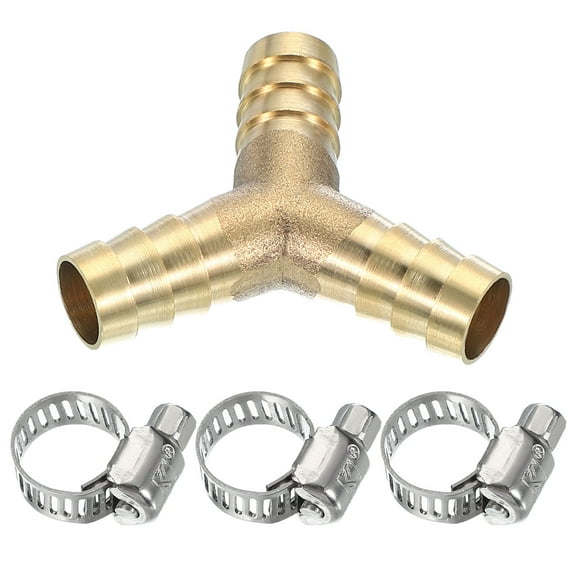 1/2" Brass Hose Barb Fitting, Y Type Barb Union Fittings Splicer with Clamp,Gold