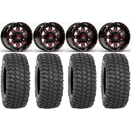 Fuel Lethal Red 15 Wheels 35 XCR350 Tires Kawasaki Mule Pro FXT