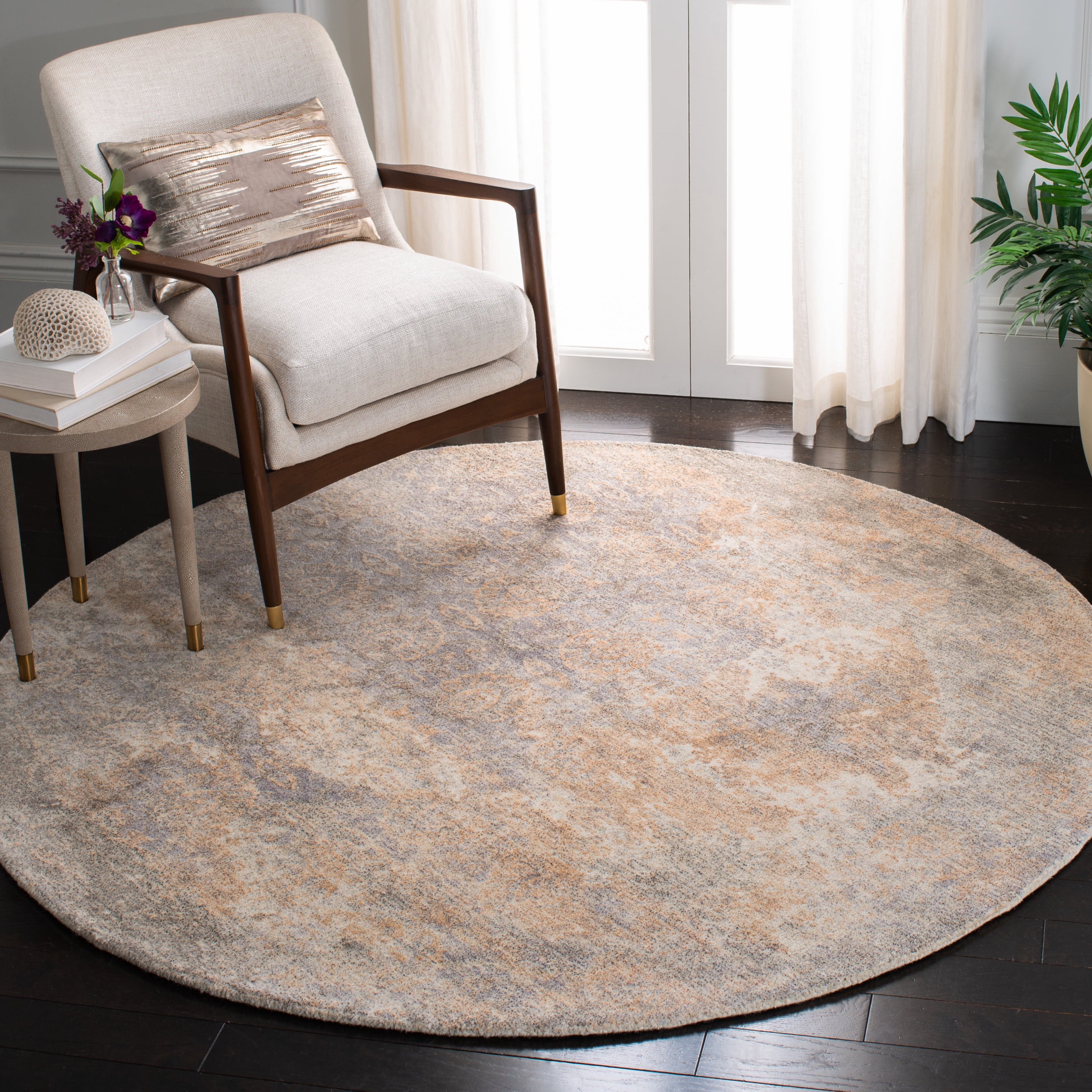 SAFAVIEH Restoration Vintage Lara Abstract Area Rug, Gold/Ivory, 6' x 6' Round