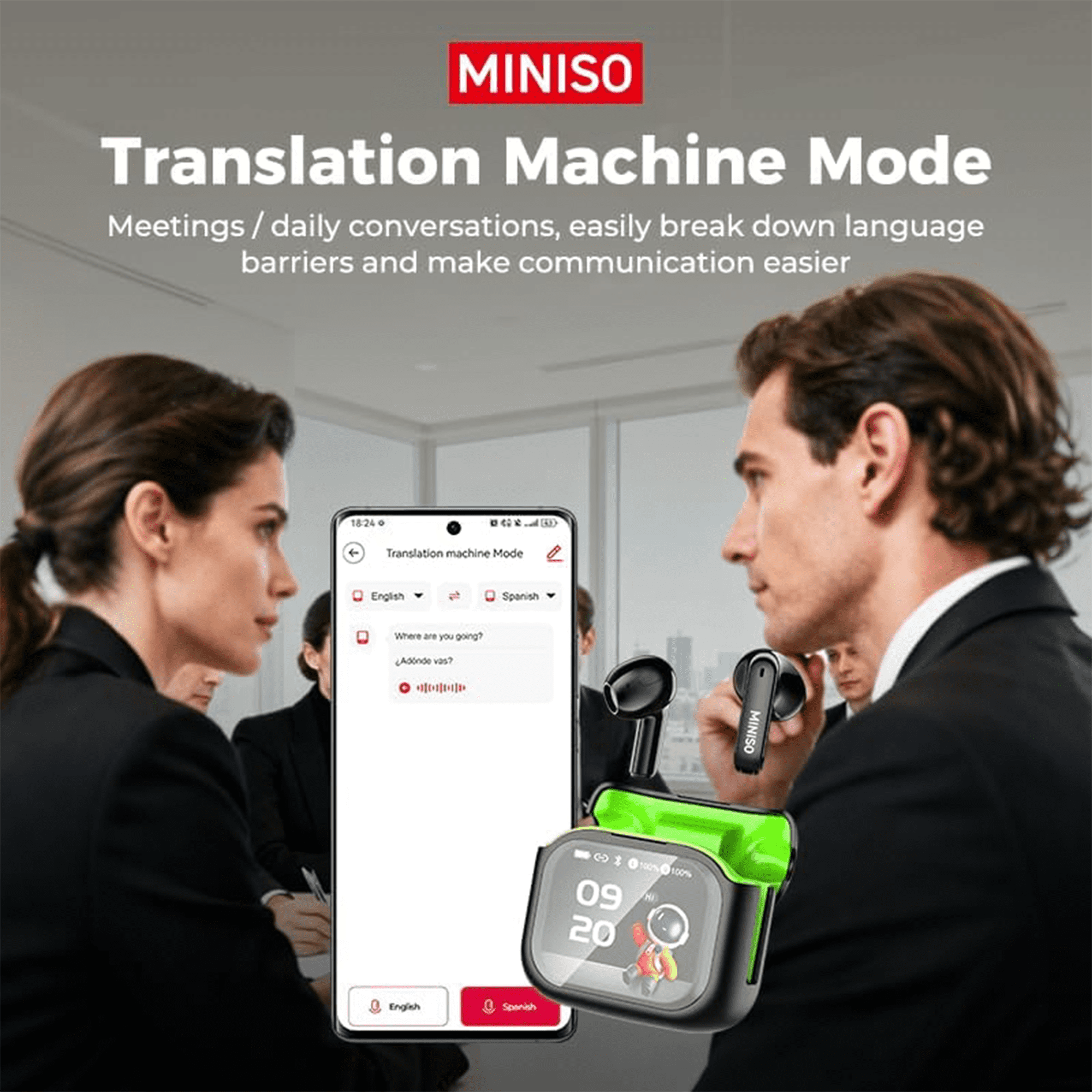 MINISO MS103 Translation Earbuds 3-in-1 Translator Earbuds in Real Time Bluetooth 6.0 Headphones Device for Travel Business Learning