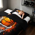 thumbnail image 4 of Manfei Basketball Twin Comforter Sets, Sports Bedding Set, Grunge Black Orange, Black Reversible 2pcs 1 Comforter and 1 Pillowcase, 4 of 6