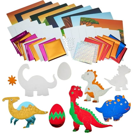 Playbees Foil Fun Dinosaurs - Preschool Arts and Crafts Kit for Kids- No Mess Art for Boys & Girls Ages 4 5 6 7 8 9 Years Old - DIY Creative Activity - Art & Craft Activity - Art Supplier Toys